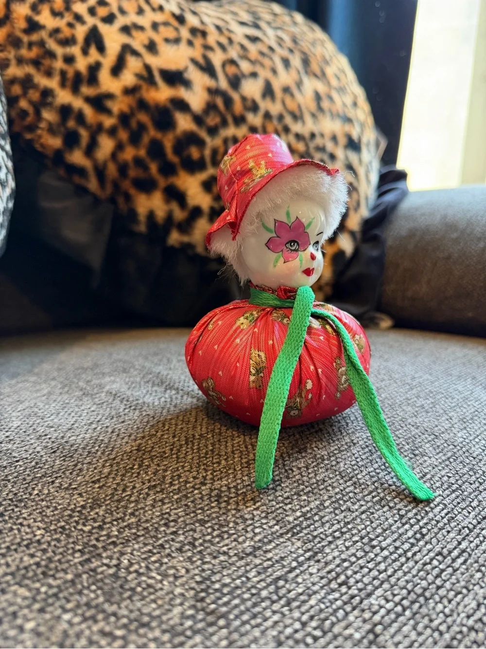 Porcelain Clown Toy with round fabric bottom